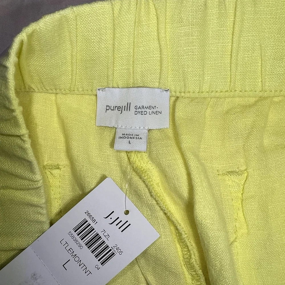 PURE J JILL Women’s Yellow Elastic Waist Cropped Wide Leg Pants Sz L 100% Linen